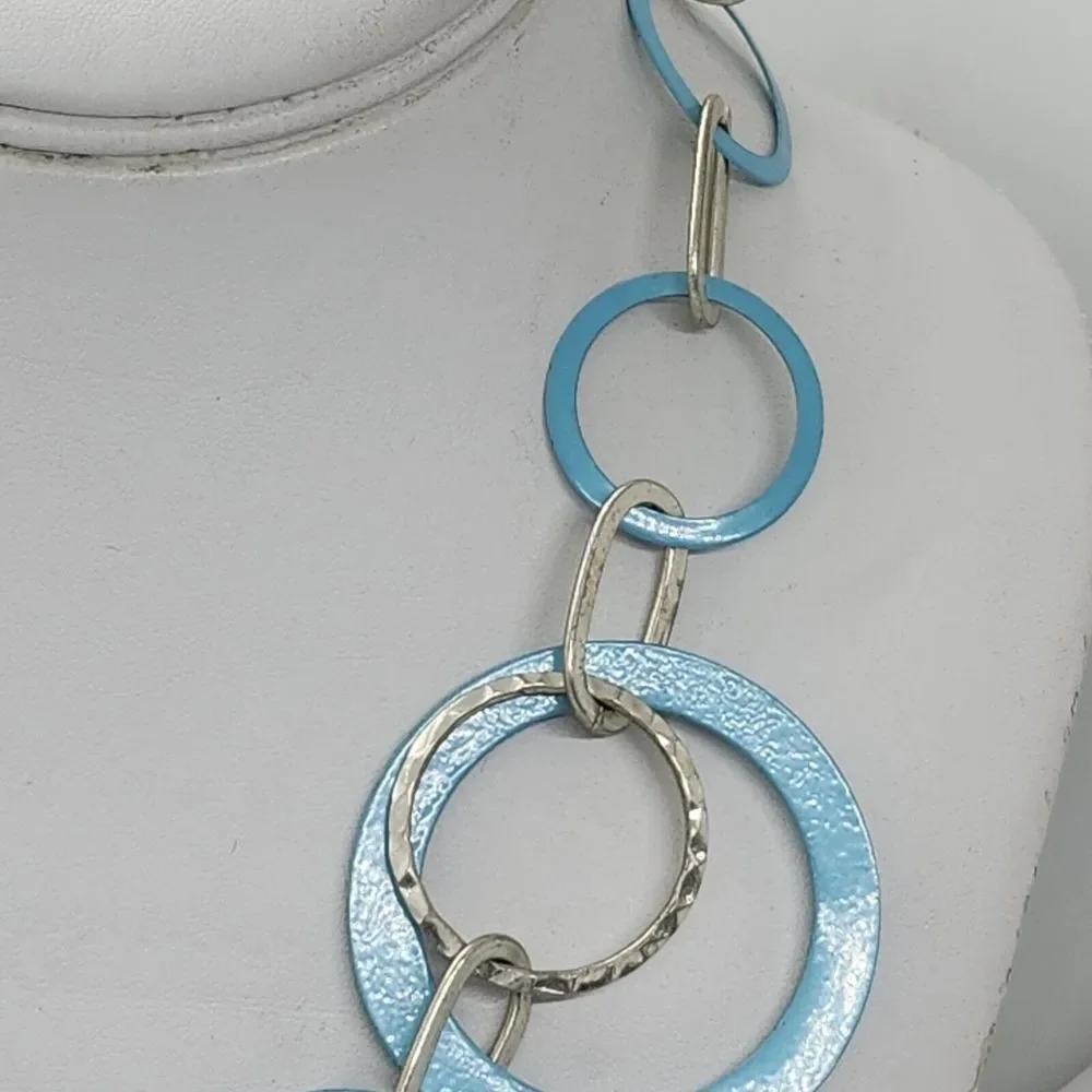 Blue And Silver Tone‎ Metal Hoop Necklace